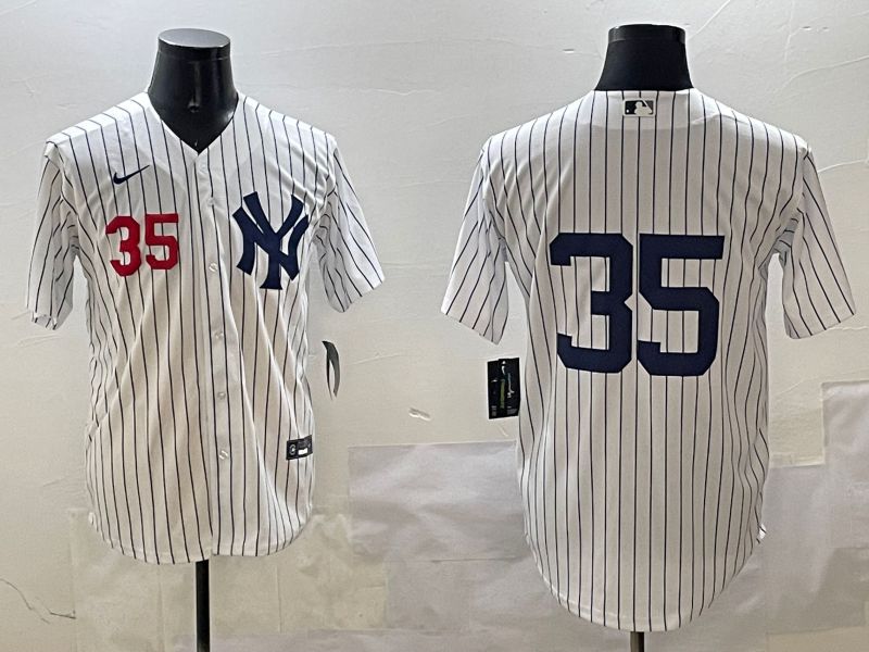 Men New York Yankees #35 No Name White Stripe Game 2025 Nike MLB Jersey style 7